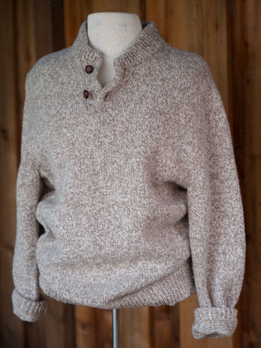 Vintage L.L. Bean 100% Lambswool Oatmeal Knit V-Neck Sweater Men's MTall